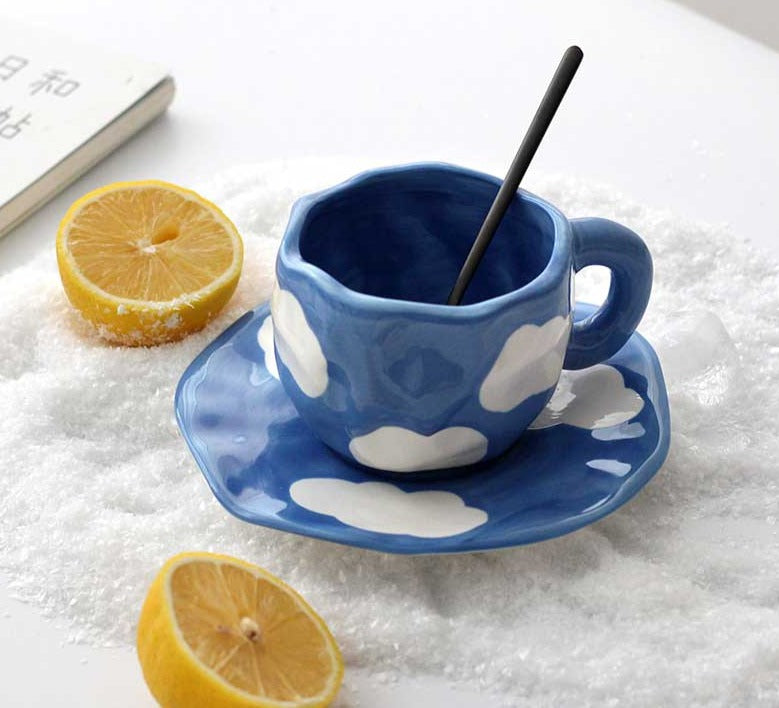 Blue Ceramic Cloud Mug Set