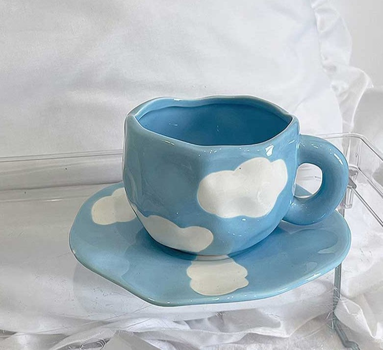 Blue Ceramic Cloud Mug Set