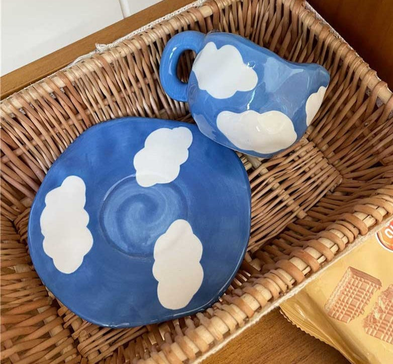 Blue Ceramic Cloud Mug Set