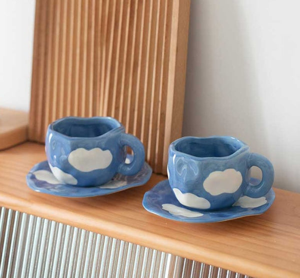 Blue Ceramic Cloud Mug Set