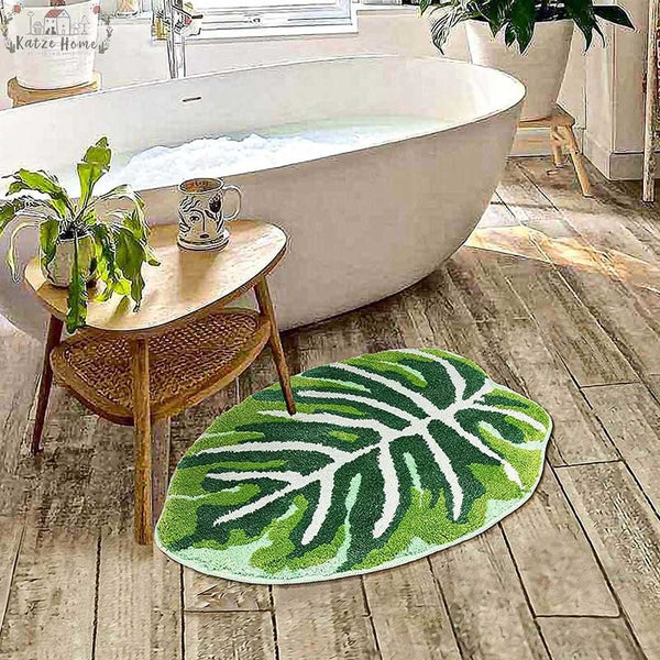 Boho Non Slip Soft Tropical Leaf Bath Mat