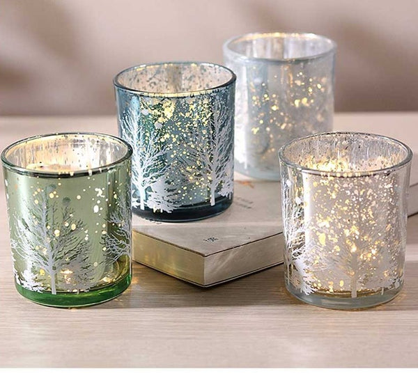 Christmas Tree Mosaic Hurricane Candle Holders