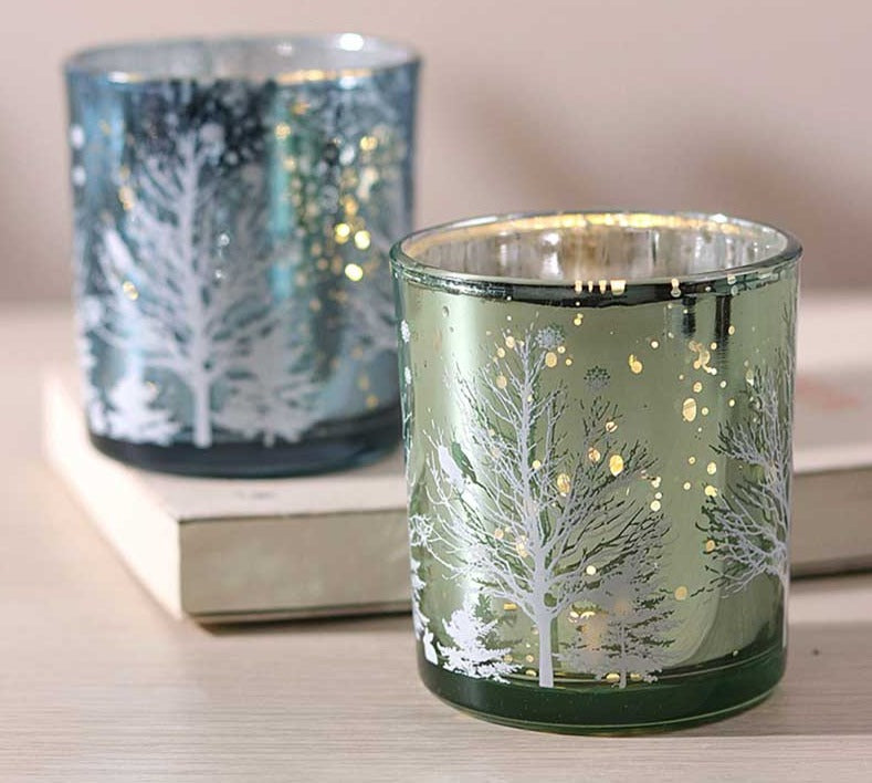 Christmas Tree Mosaic Hurricane Candle Holders