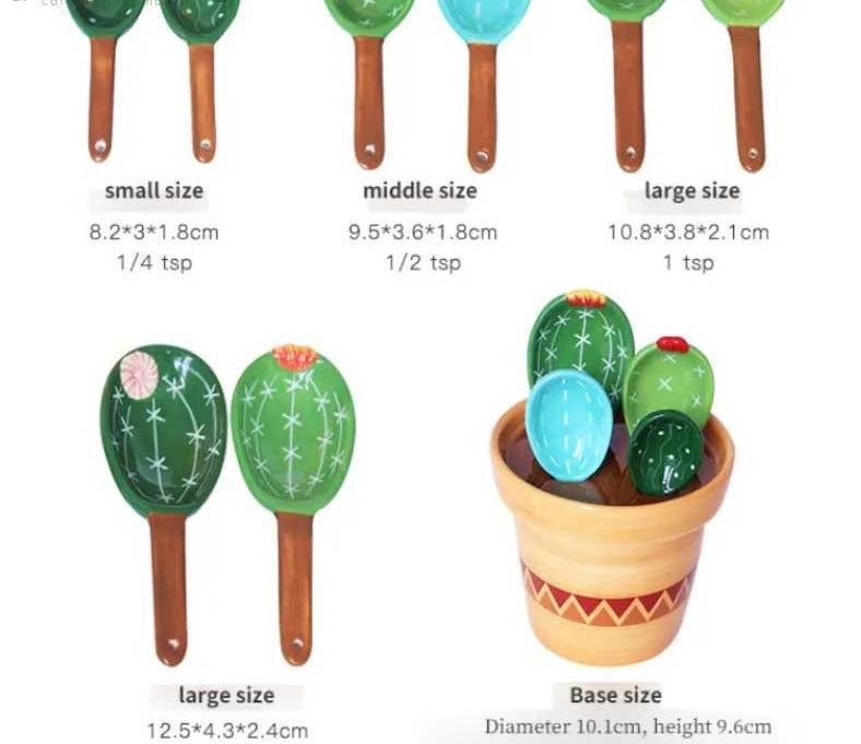 Cute Ceramic Cactus Measuring Spoons In Pot