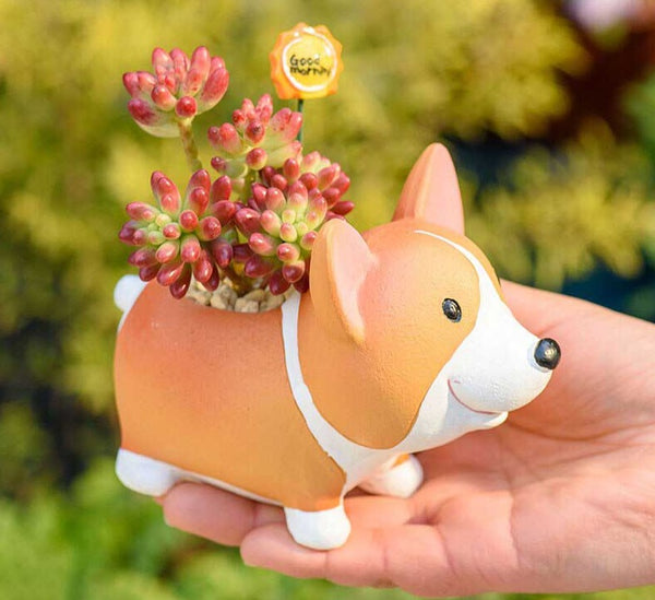 Cute Ceramic Orange Corgi Planter Pot