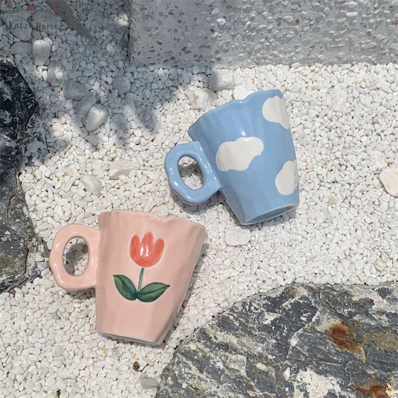 Cute Cloud Bear Tulip Orange Checkered Aesthetic Mugs