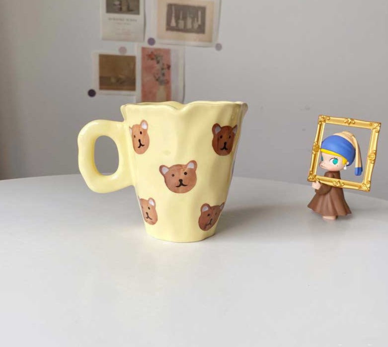 Cute Cloud Bear Tulip Orange Checkered Aesthetic Mugs