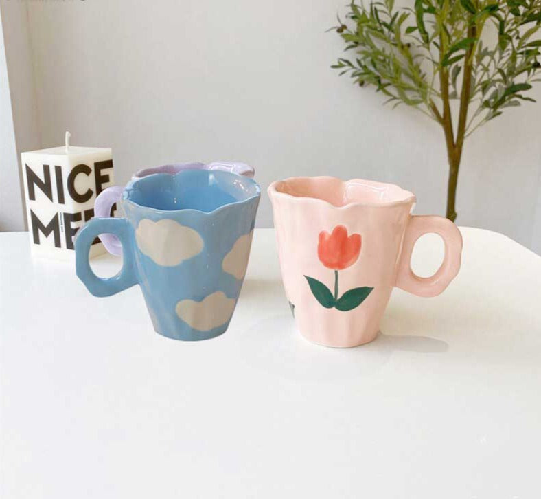 Cute Cloud Bear Tulip Orange Checkered Aesthetic Mugs