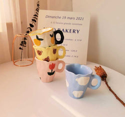 Cute Cloud Bear Tulip Orange Checkered Aesthetic Mugs