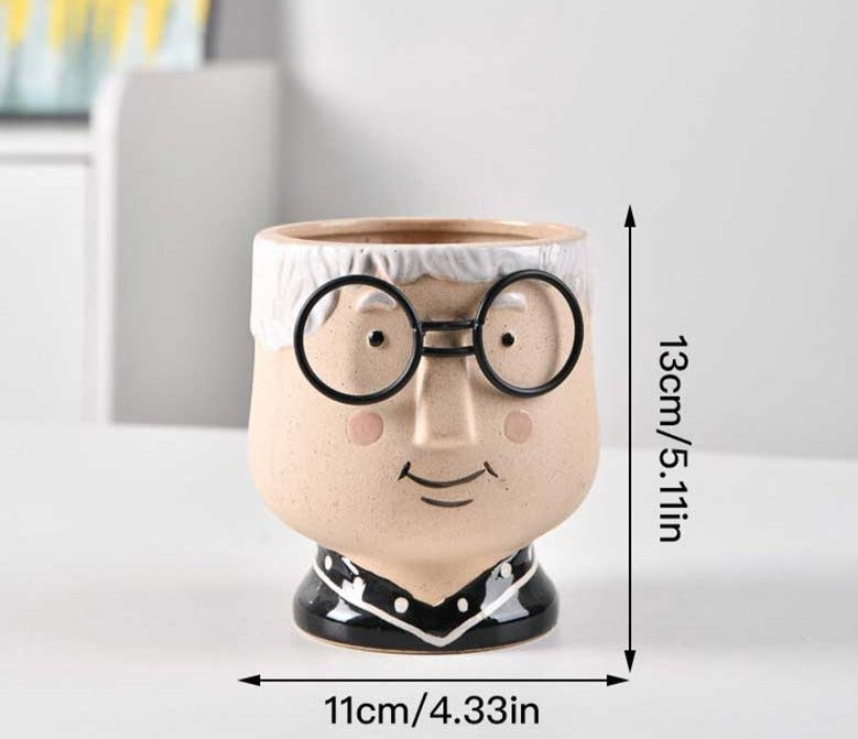 Cute Grandparent Ceramic Face Vase with Glasses