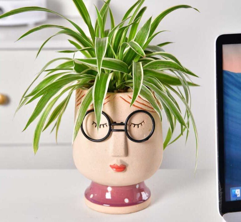 Cute Grandparent Ceramic Face Vase with Glasses