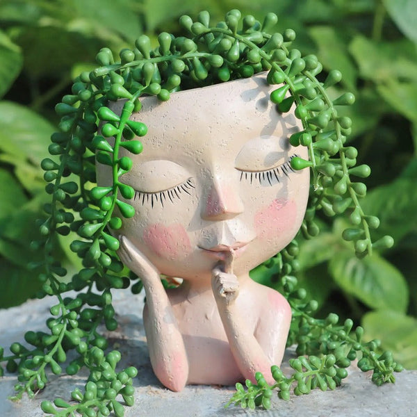 Cute Hands on Face Vase, Succulent Head Planter