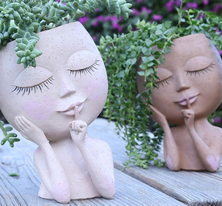 Cute Hands on Face Vase, Succulent Head Planter