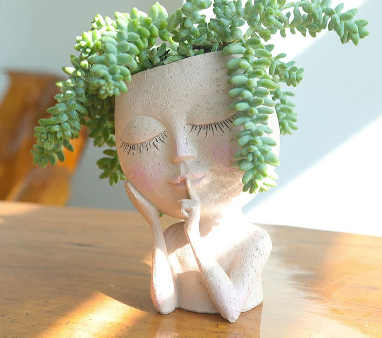 Cute Hands on Face Vase, Succulent Head Planter