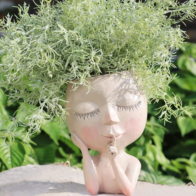 Cute Hands on Face Vase, Succulent Head Planter