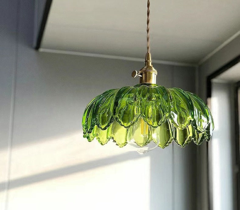 Retro Vintage Industrial Glass Lotus Flower Pendant Light