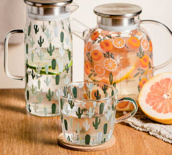 Glass Fruit Orange Juice Pitcher Mug Set