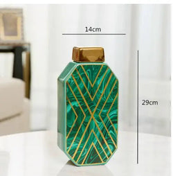 Green Marble Pattern Vase Gold Inlay