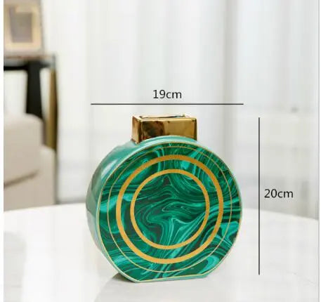 Green Marble Pattern Vase Gold Inlay