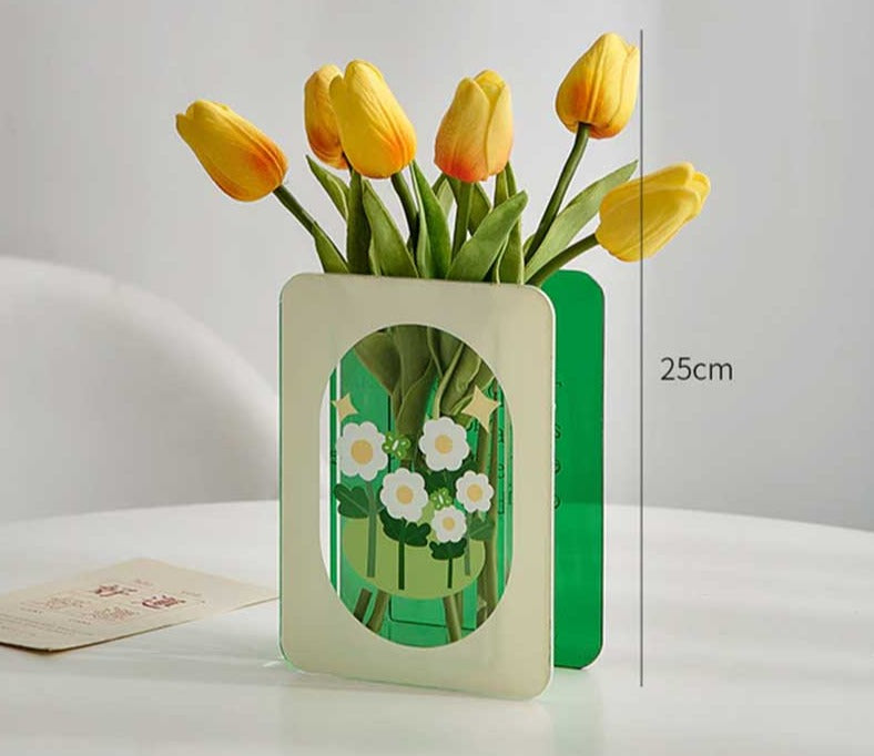 Green/Blue Flower Acrylic Book Vase