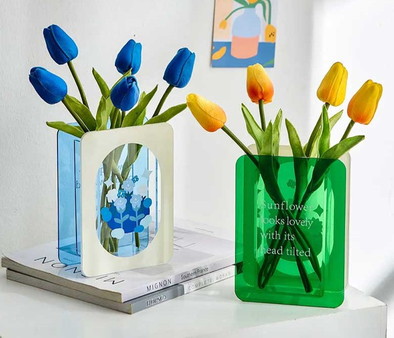 Green/Blue Flower Acrylic Book Vase