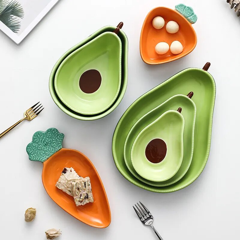 Ceramic Avocado Plate Bowl Set