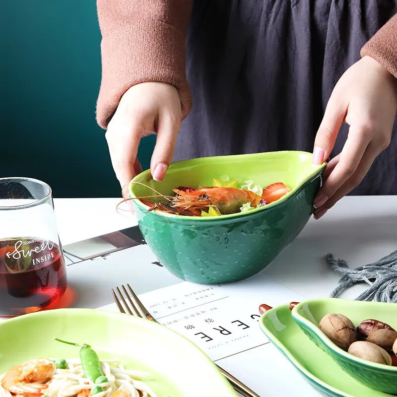 Ceramic Avocado Plate Bowl Set