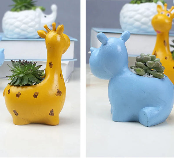 Creative Resin Animal Flower Pots: Cute Hippo and Giraffe Planters