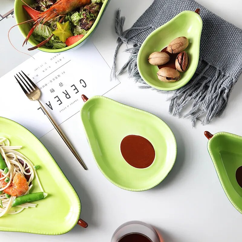 Ceramic Avocado Plate Bowl Set