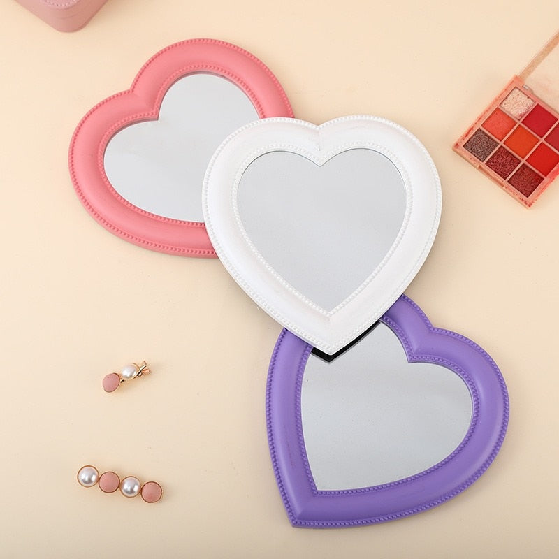 Pink Heart Shaped Compact Mirror