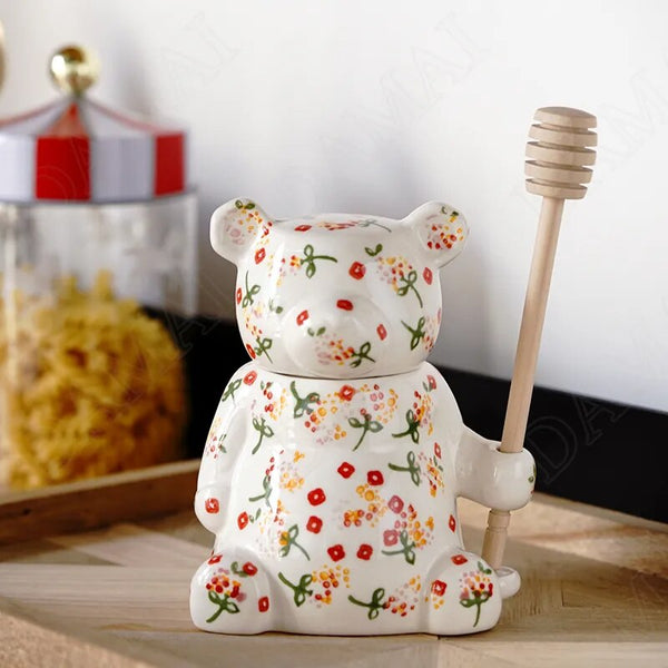 Handpaint Floral Bear Ceramic Storage Jars