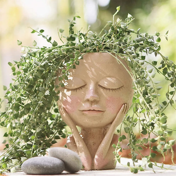 Girls Face Head Flower Planter: Nordic Garden Décor