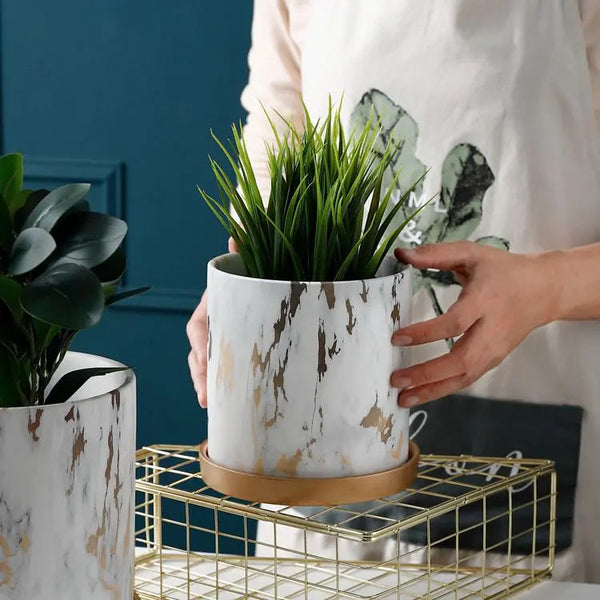 Hand Made Planter With Gold Tray