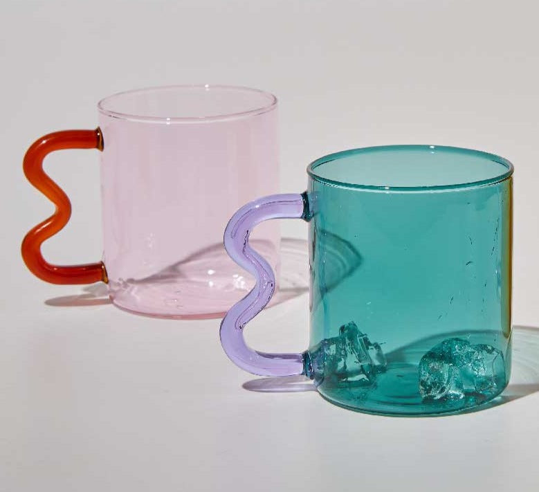 Handblown Clear Aesthetic Glass Cups with Ear