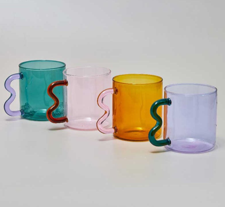 Handblown Clear Aesthetic Glass Cups with Ear