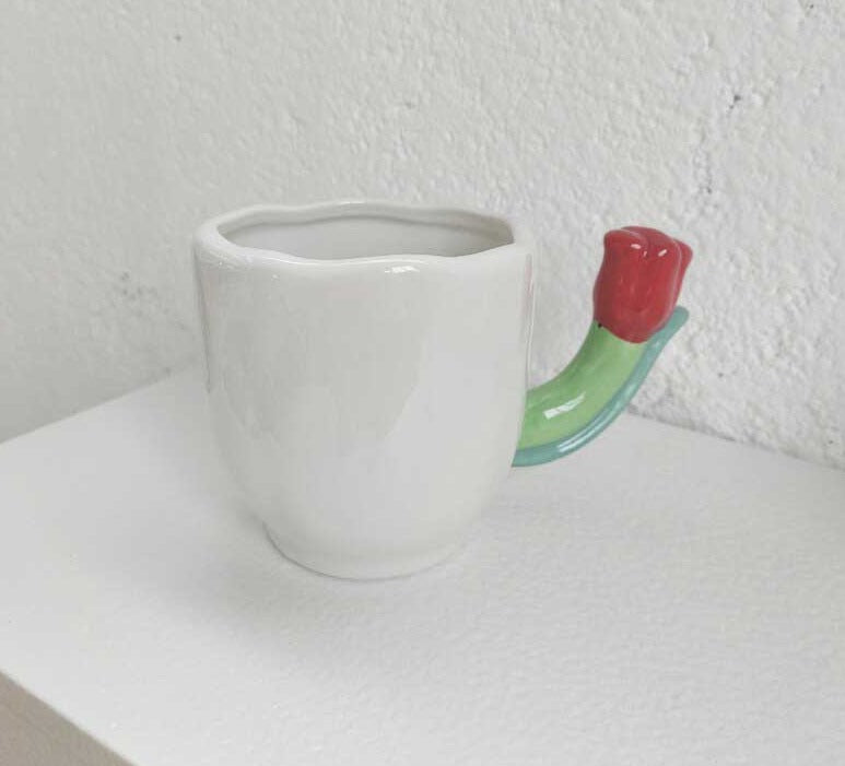 Handmade Ceramic Tulip Mug with Floral Spoon