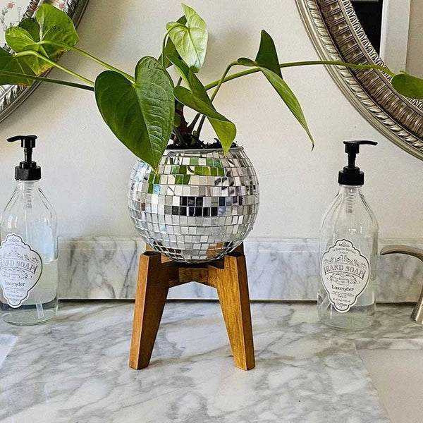 Hanging Glass Disco Ball Mirror Vase Planter