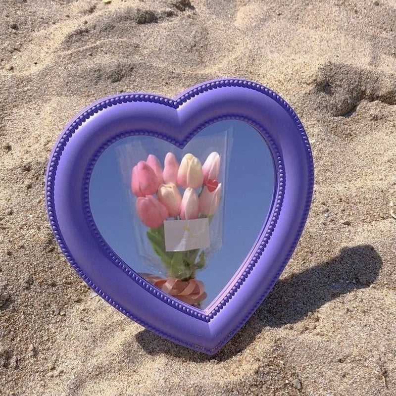 Pink Heart Shaped Compact Mirror