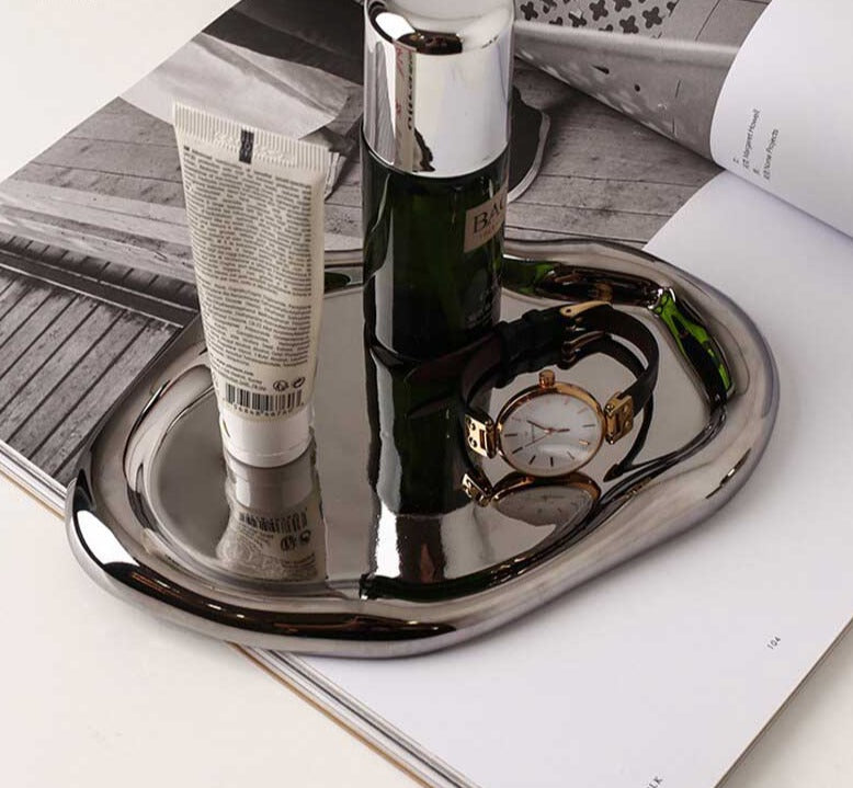 Industrial Ceramic Cookies & Silver Mirrored Tray Plate