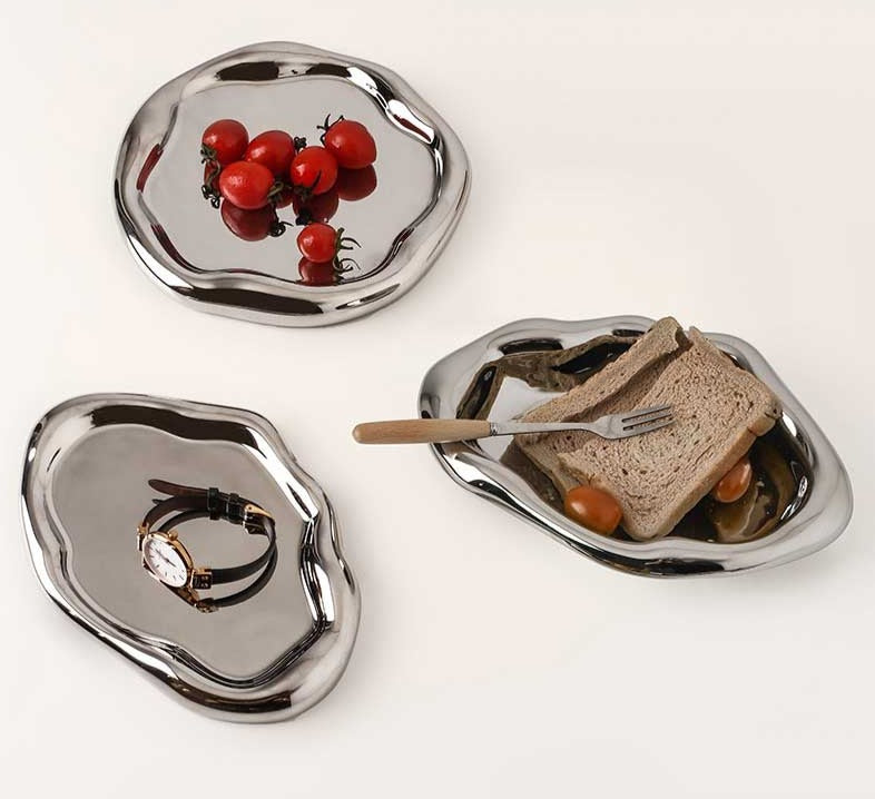 Industrial Ceramic Cookies & Silver Mirrored Tray Plate