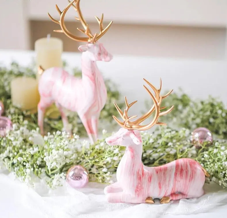 Marble Pattern Reindeer Figurines – Elegant Handcrafted Home Decor Statues for Living Room, Office, and Bedroom