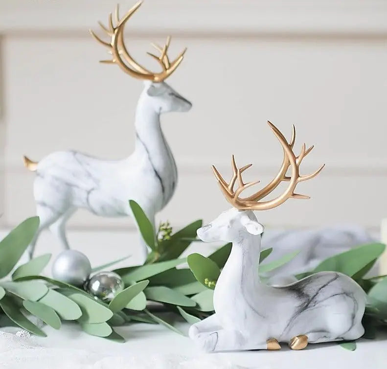 Marble Pattern Reindeer Figurines – Elegant Handcrafted Home Decor Statues for Living Room, Office, and Bedroom