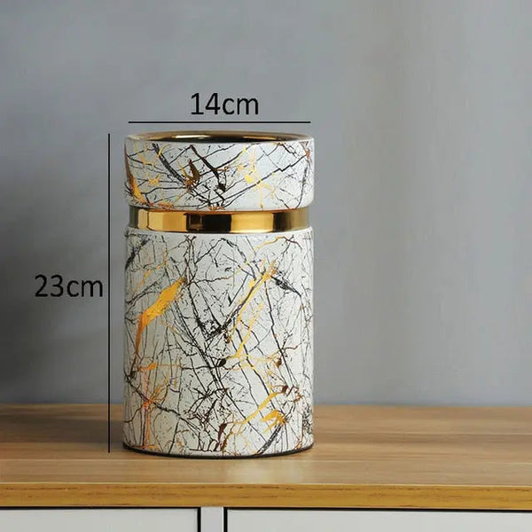 Marble Texture Vase with Gold Inlay