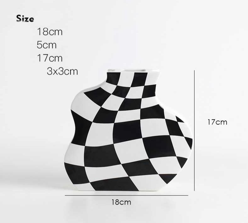 Minimalist Ceramic Black And White Checkered Vase