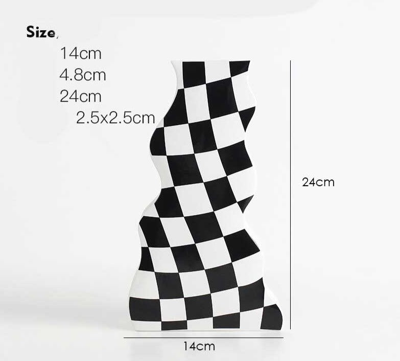 Minimalist Ceramic Black And White Checkered Vase