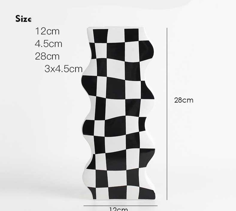 Minimalist Ceramic Black And White Checkered Vase