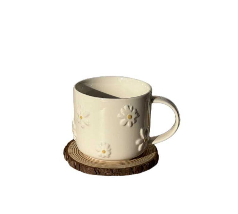 Minimalist Ceramic Embossed Daisy Mug