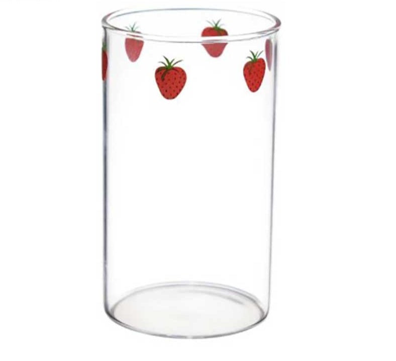 Minimalist Heat Resistant Strawberry Glass Cups with Glass Straw