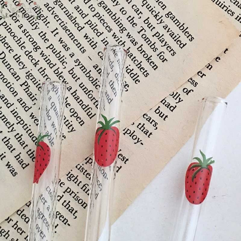 Minimalist Heat Resistant Strawberry Glass Cups with Glass Straw