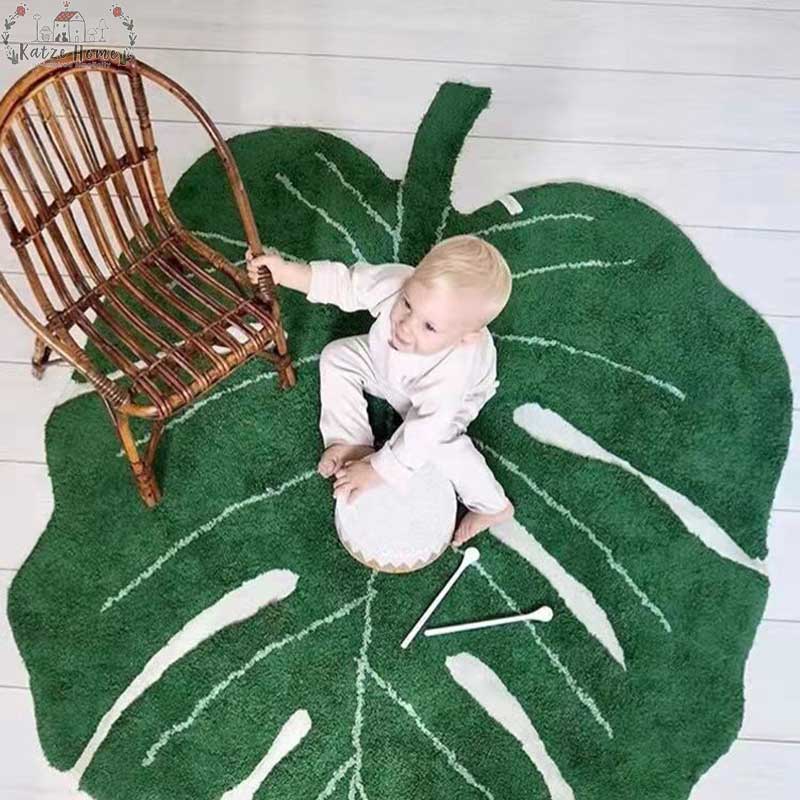 Minimalist Tufted Area Monstera Leaf Rug